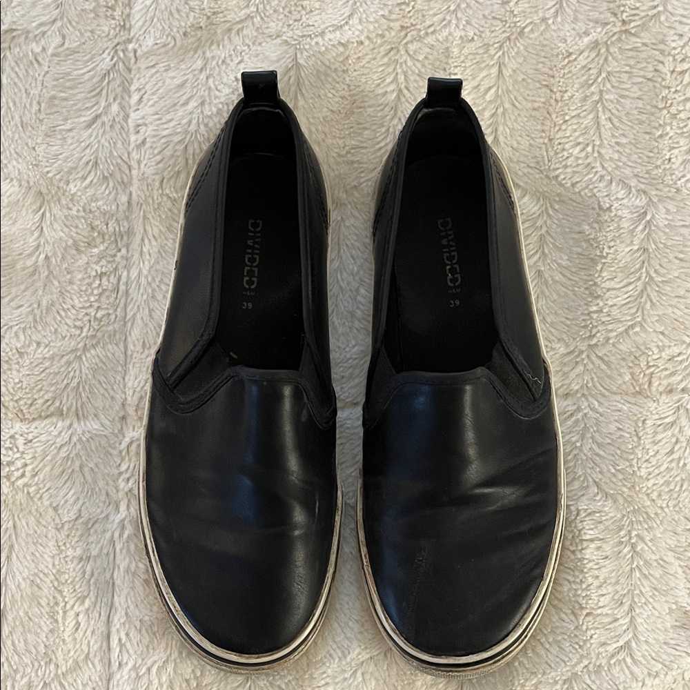 Divided Black Slip-On Loafers